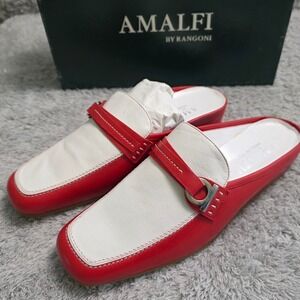 NEW Amalfi by Rangoni Mule Red White Leather Lined Loafer Mules Italian 7.5 B‎